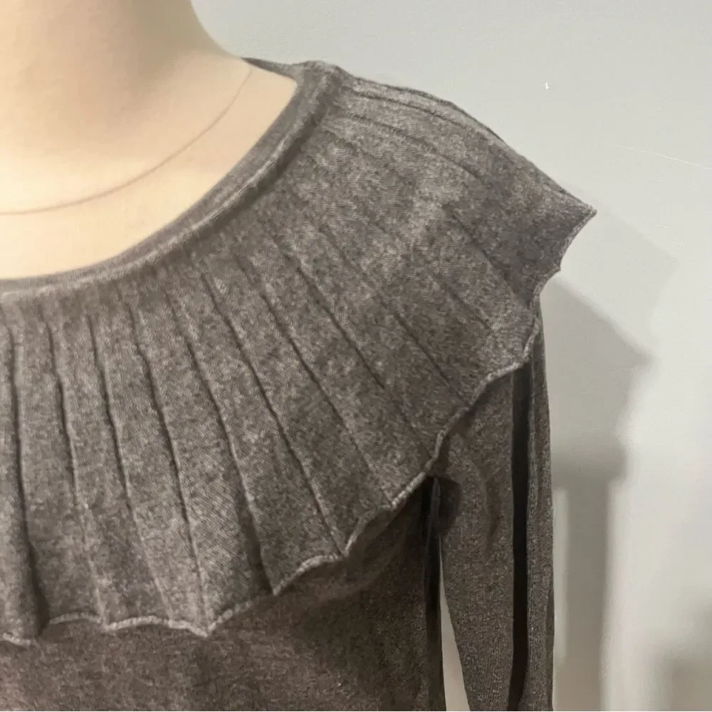 NEW Udel New York Charcoal Grey Knit Pleated Collar Long Sleeve Top Size Large - Picture 5 of 9